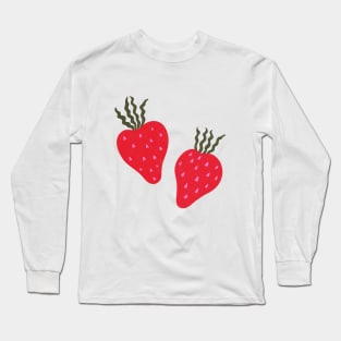 Funky cute strawberries pink and red illustration Long Sleeve T-Shirt